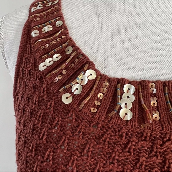 Nine West Nine & Company Petite Rust Red Tank Top Waffle Knit Beaded Sequin - Picture 6 of 9